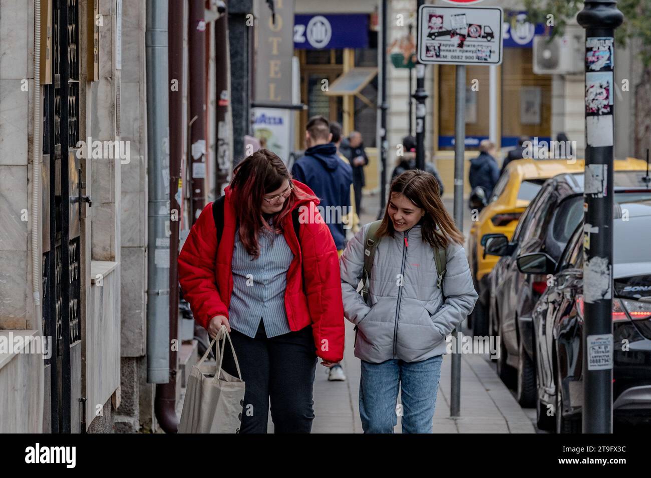 Pedestrians stroll through the streets of Ruse, Bulgaria, on Thursday, Nov 23, 2023. (VX Photo/ Vudi Xhymshiti) Stock Photo