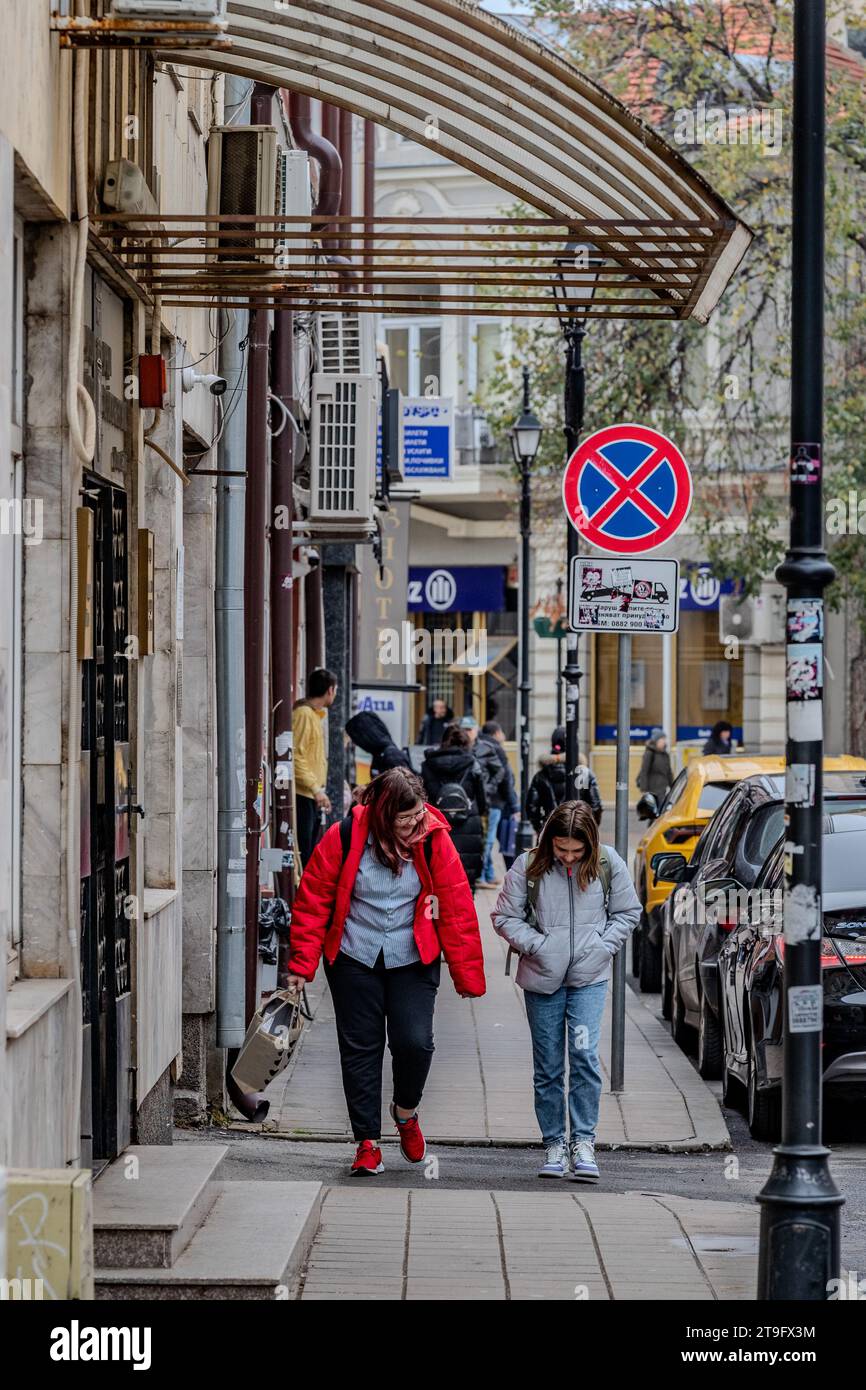 Pedestrians stroll through the streets of Ruse, Bulgaria, on Thursday, Nov 23, 2023. (VX Photo/ Vudi Xhymshiti) Stock Photo