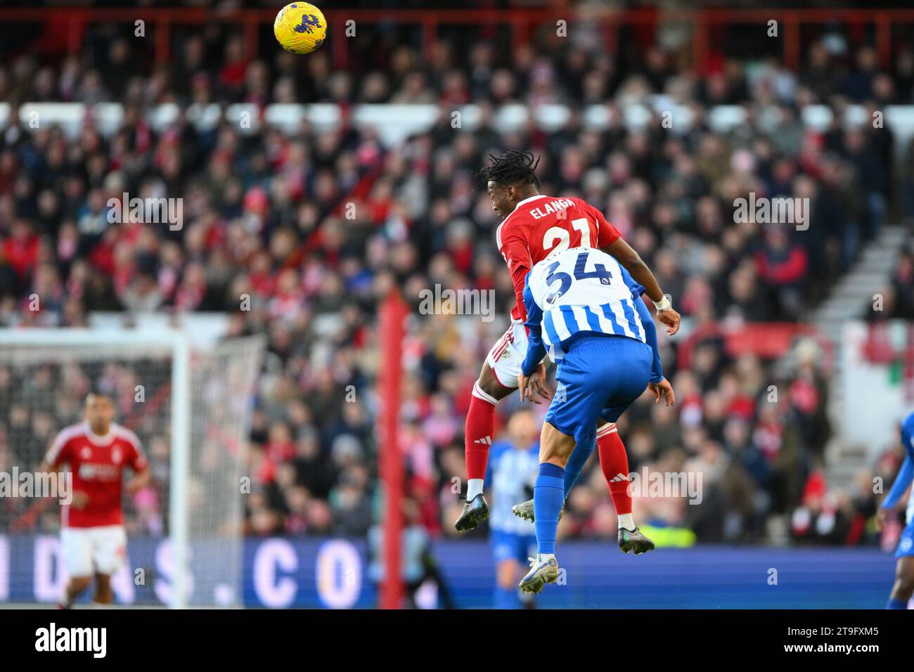Anthony Elanga of Nottingham Forest wins the ball from Joel Veltman of Brighton during the Premier League match between Nottingham Forest and Brighton and Hove Albion at the City Ground, Nottingham on Saturday 25th November 2023. (Photo: Jon Hobley | MI News) Credit: MI News & Sport /Alamy Live News Stock Photo