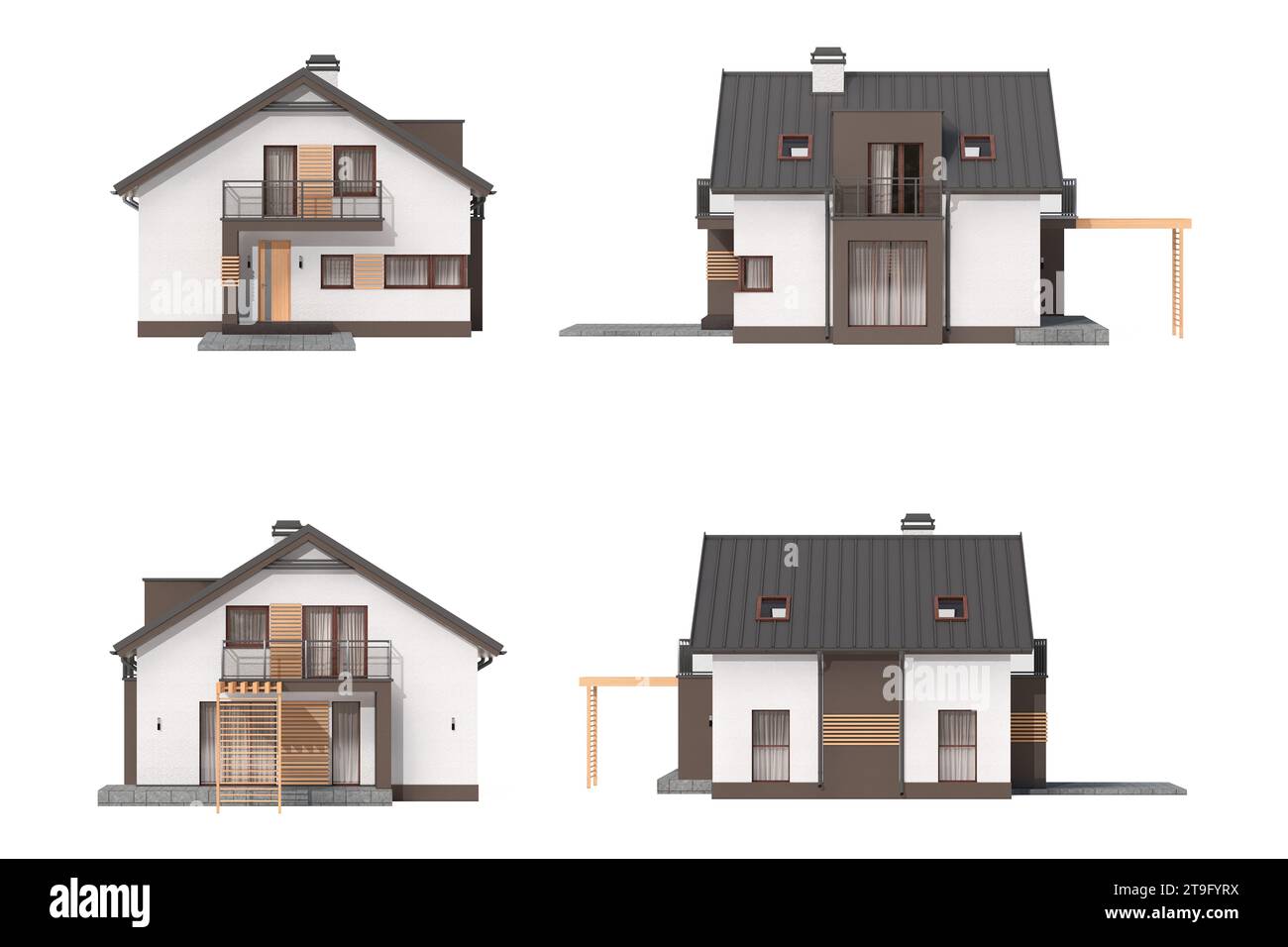 Modern Exterior of Luxury Private House Cottage on a white background ...