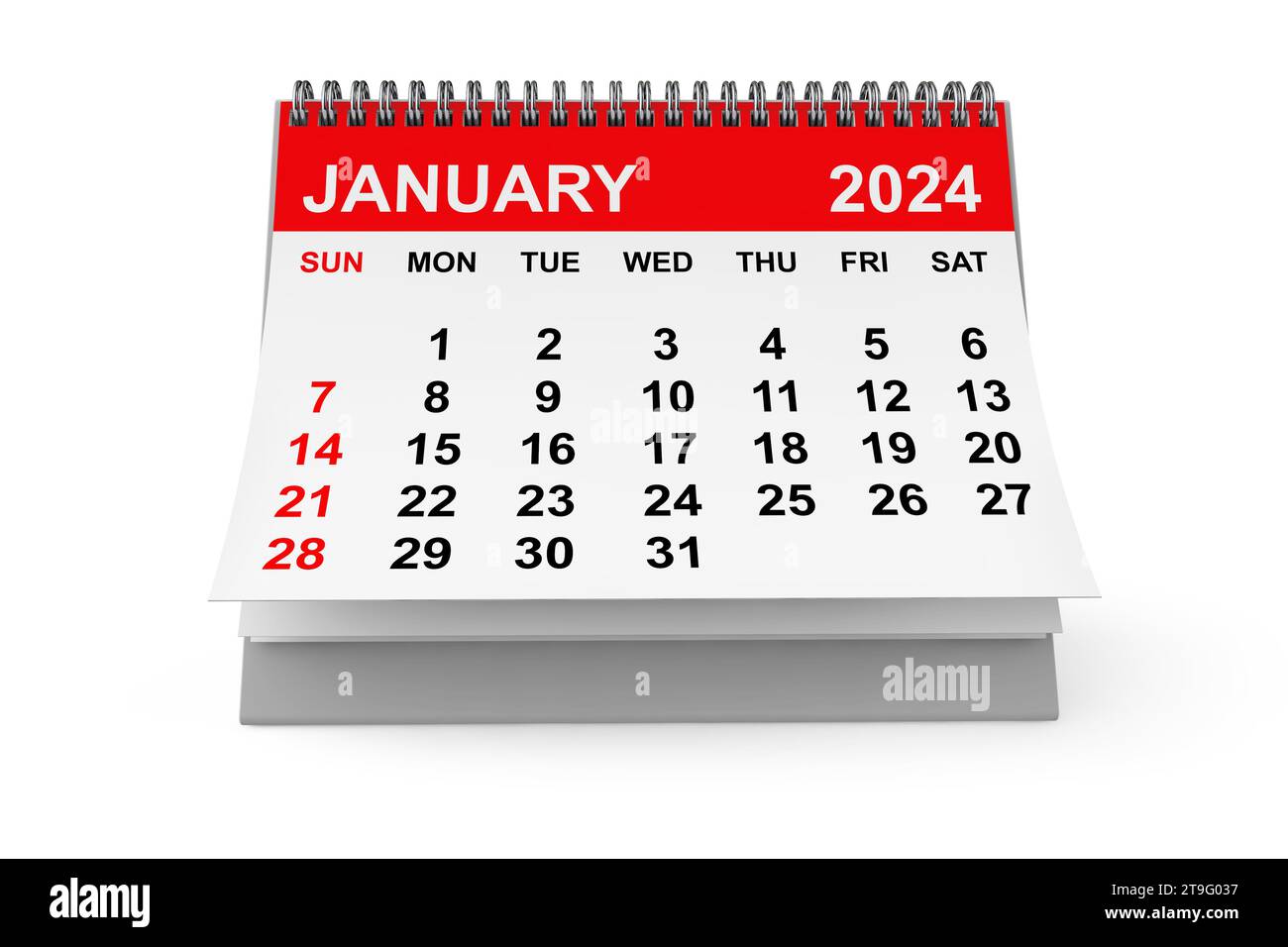 2024 Year January Calendar on a white background. 3d rendering Stock ...