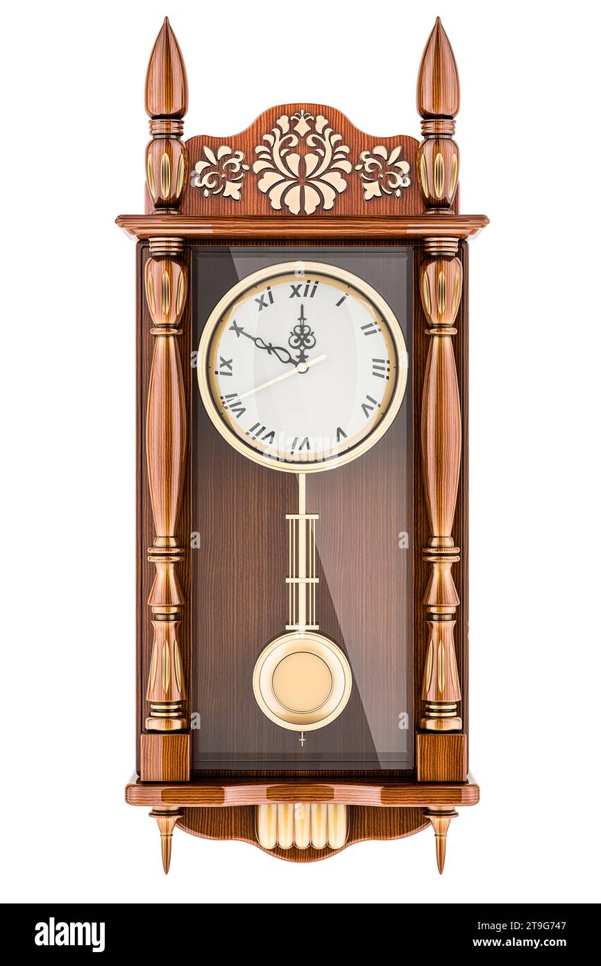 Pendulum Wall Clock. Large wooden hanging wall clock with swinging