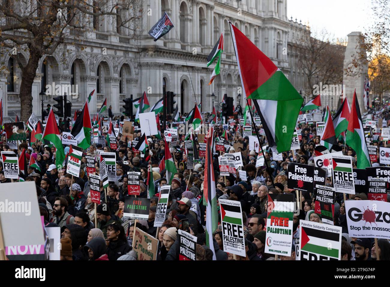 London, UK. 25th Nov, 2023. Tens of thousands of pro-Palestine protesters march in London. Stock Photo