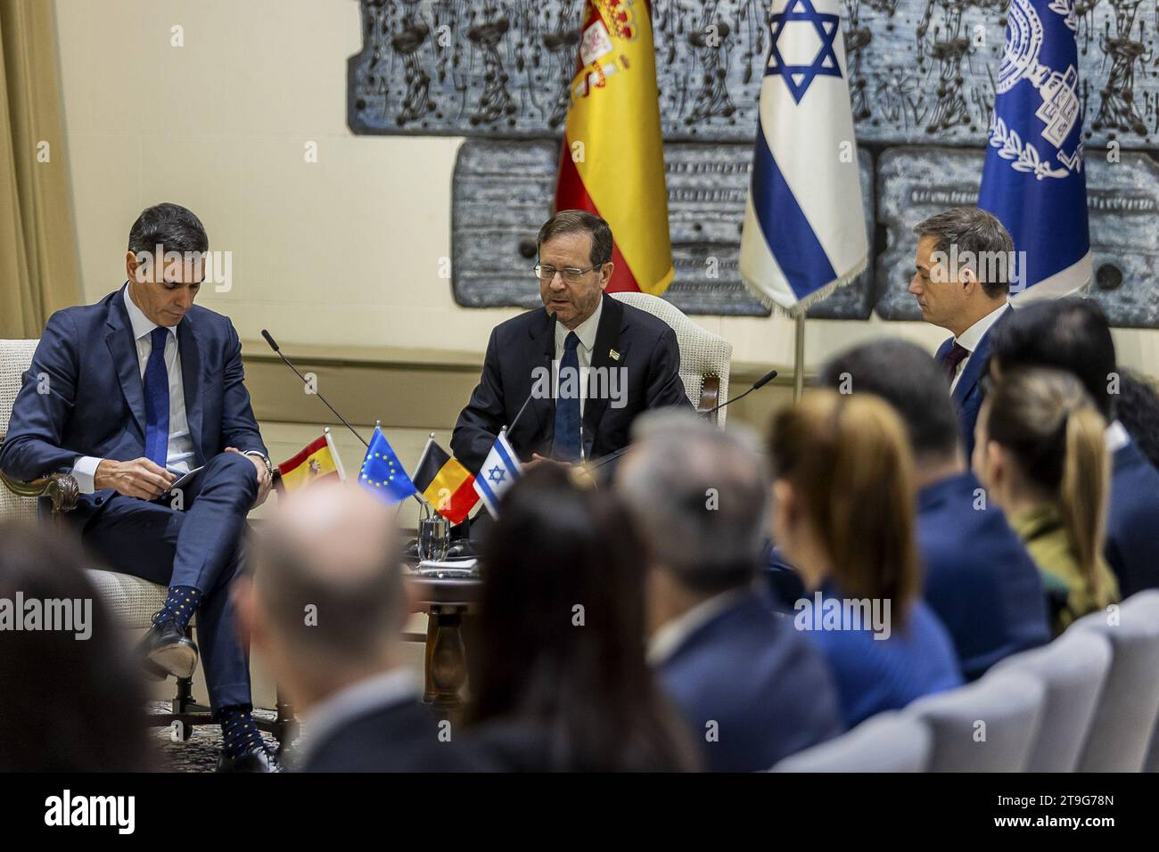 Prime Minister of Spain Pedro Sanchez, Israel President Yitzhak Herzog ...