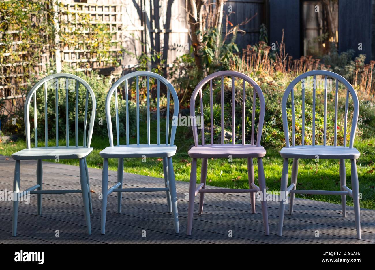 Upcycled, hand painted vintage Ercol Windsor chair set. Chairs are