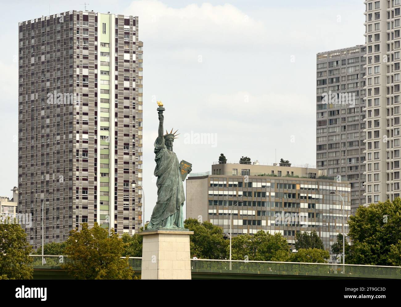 Paris, France - August 28, 2019: Statue of Liberty in Paris. The replica Statue of Liberty located on Pont de Grenelle in Paris, France. Stock Photo