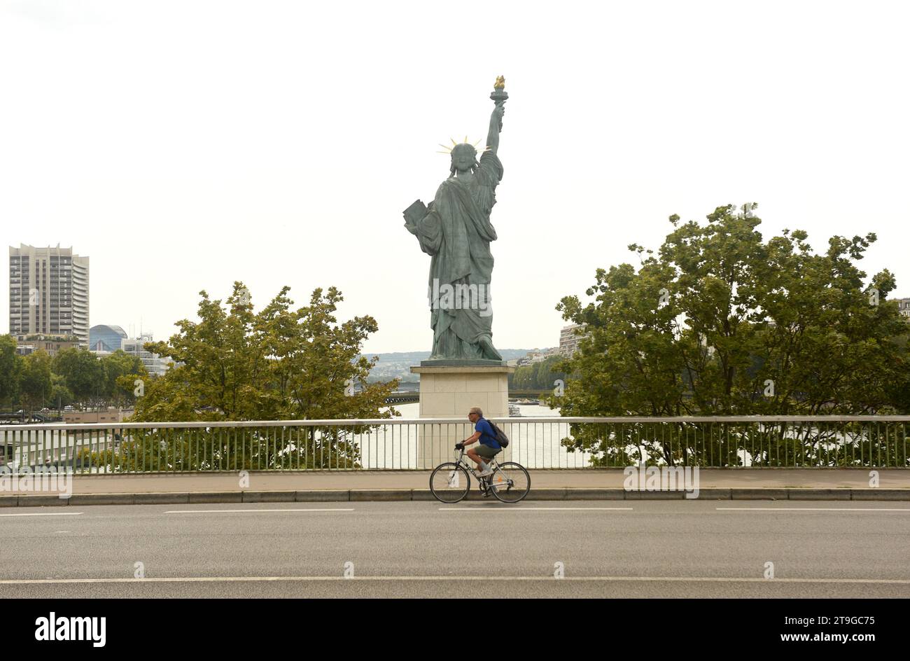 Paris, France - August 28, 2019: Statue of Liberty in Paris. The replica Statue of Liberty located on Pont de Grenelle in Paris, France. Stock Photo
