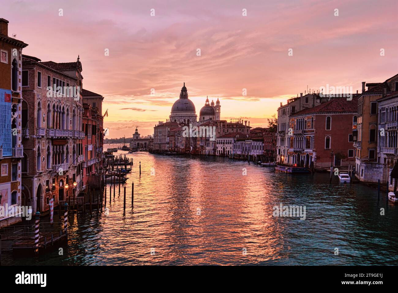 Venice, Italy - November 9 2023: View of Grand Canal and Basilica Santa Maria della Salute Stock Photo