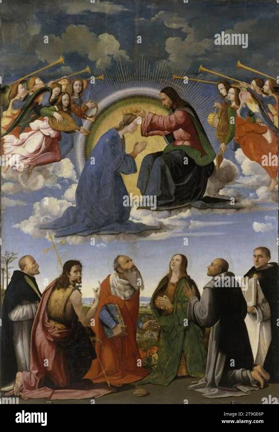The Coronation of the Virgin with Six Saints 1504 by Ridolfo Ghirlandaio Stock Photo