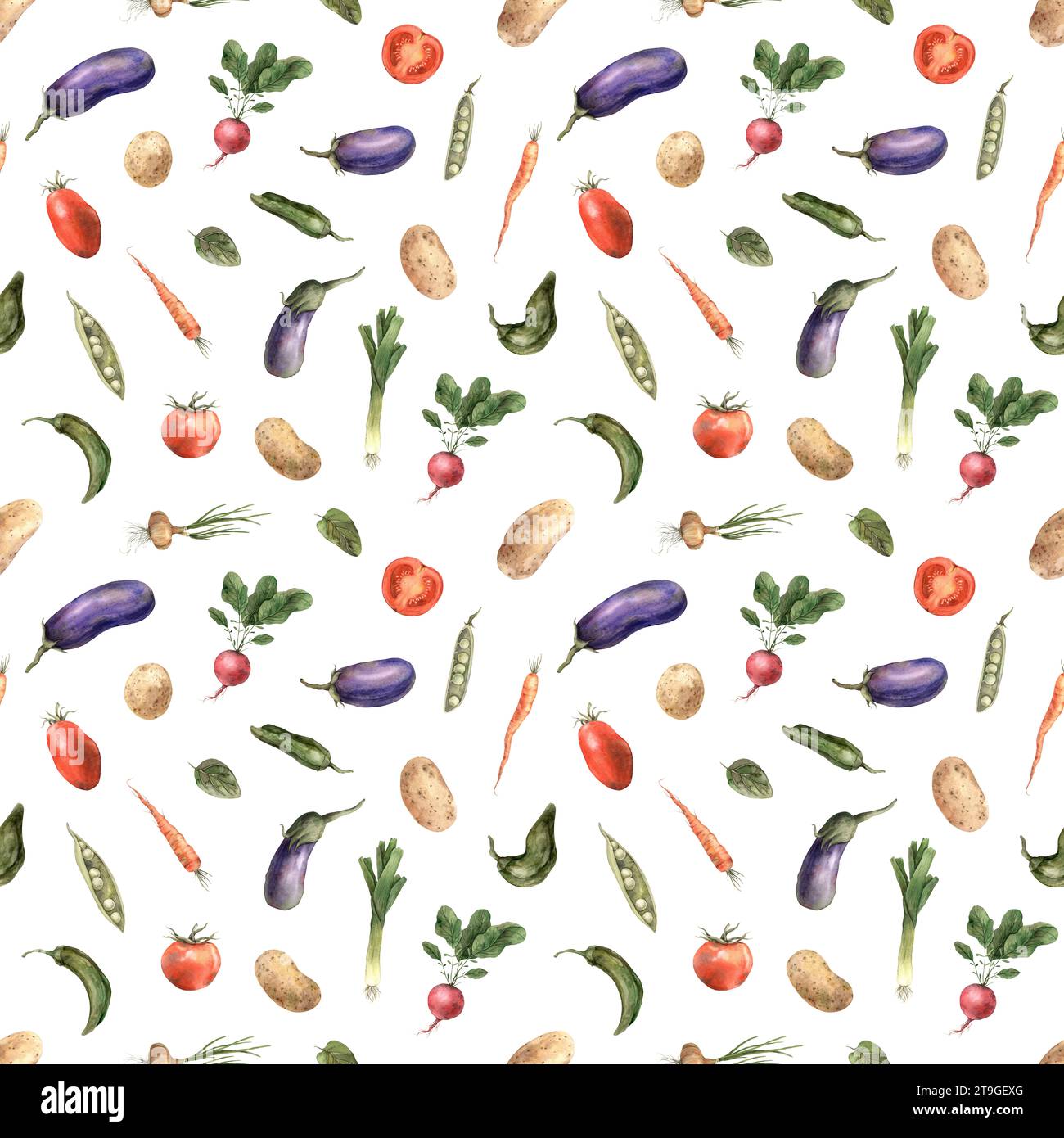 Seamless watercolor pattern with different vegetables. Hand drawn ...