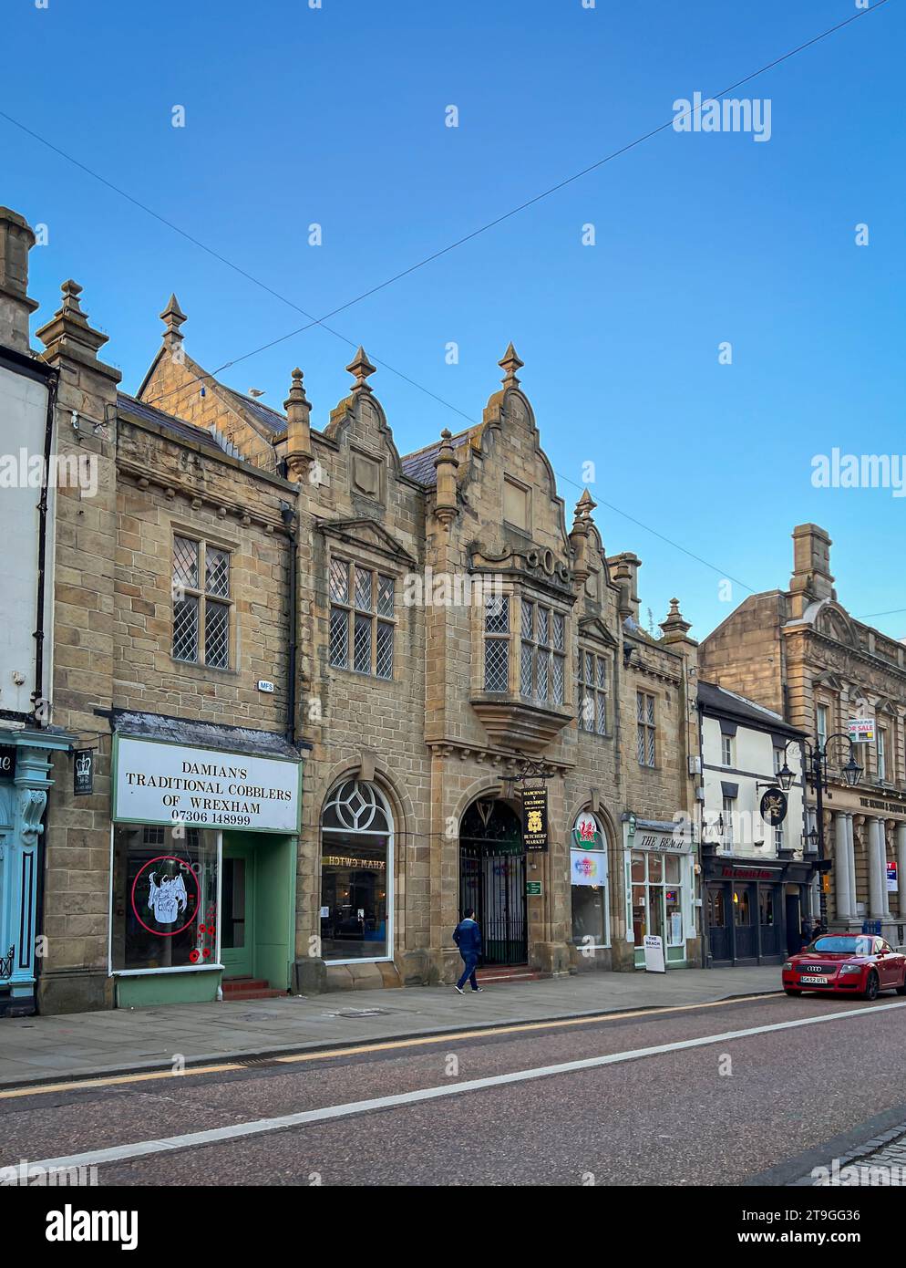 Street view of buildings in the city of Wrexham, North Wales, UK Stock Photo Alamy