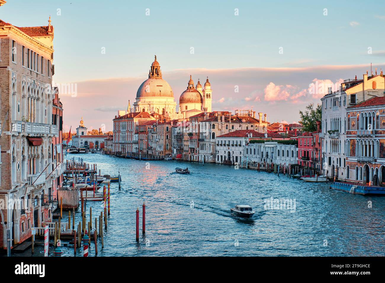Venice, Italy - November 9 2023: View of Grand Canal and Basilica Santa Maria della Salute Stock Photo