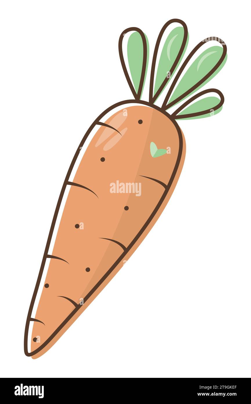 Cute carrot in pleasant orange and green shades, trendy color vector