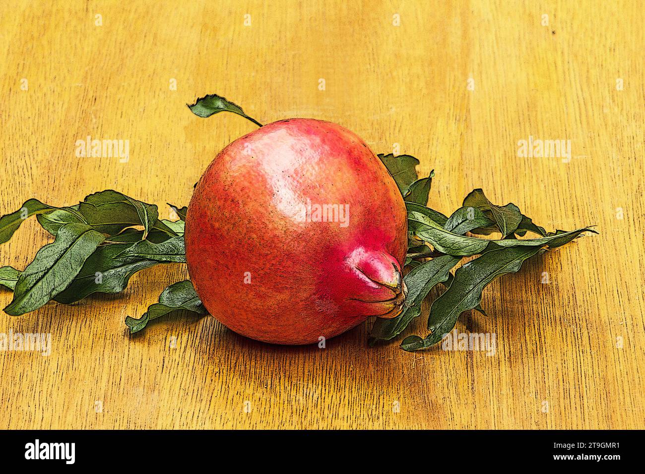 Pomegranate fruit (Punica granatum) on wooden background Stock Photo