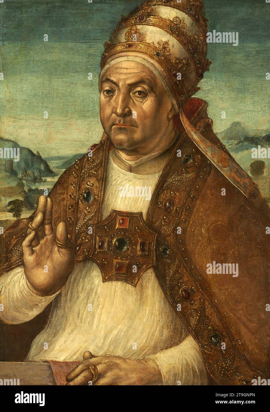 Portrait of Pope Sixtus IV della Rovere by Pedro Berruguete XVI century Stock Photo