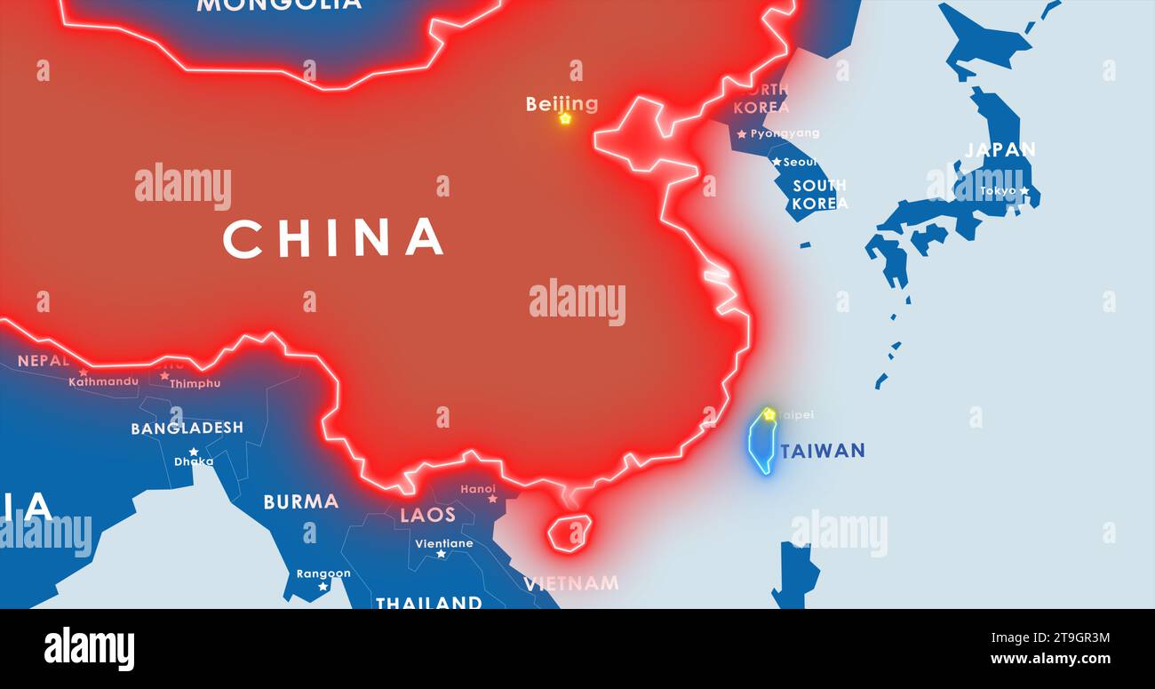 Map of China and Taiwan. Possible crisis in relationships Stock Photo ...