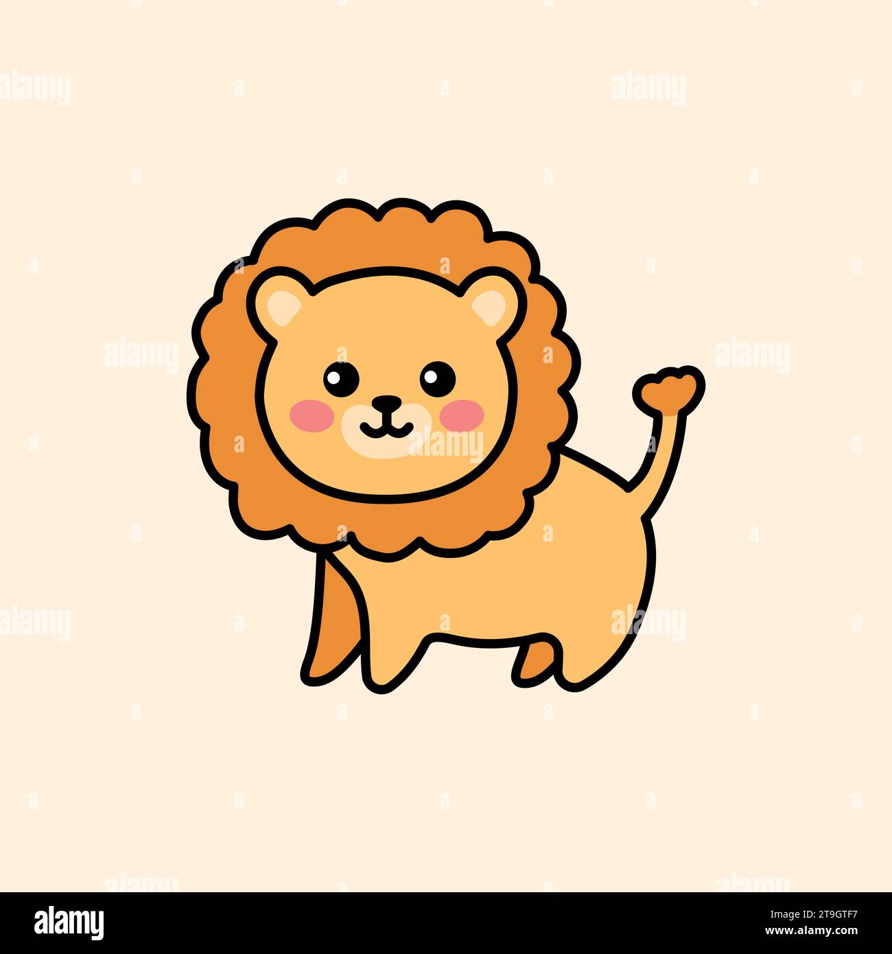 Lion color element. Hand drawn animals. Cartoon characters set