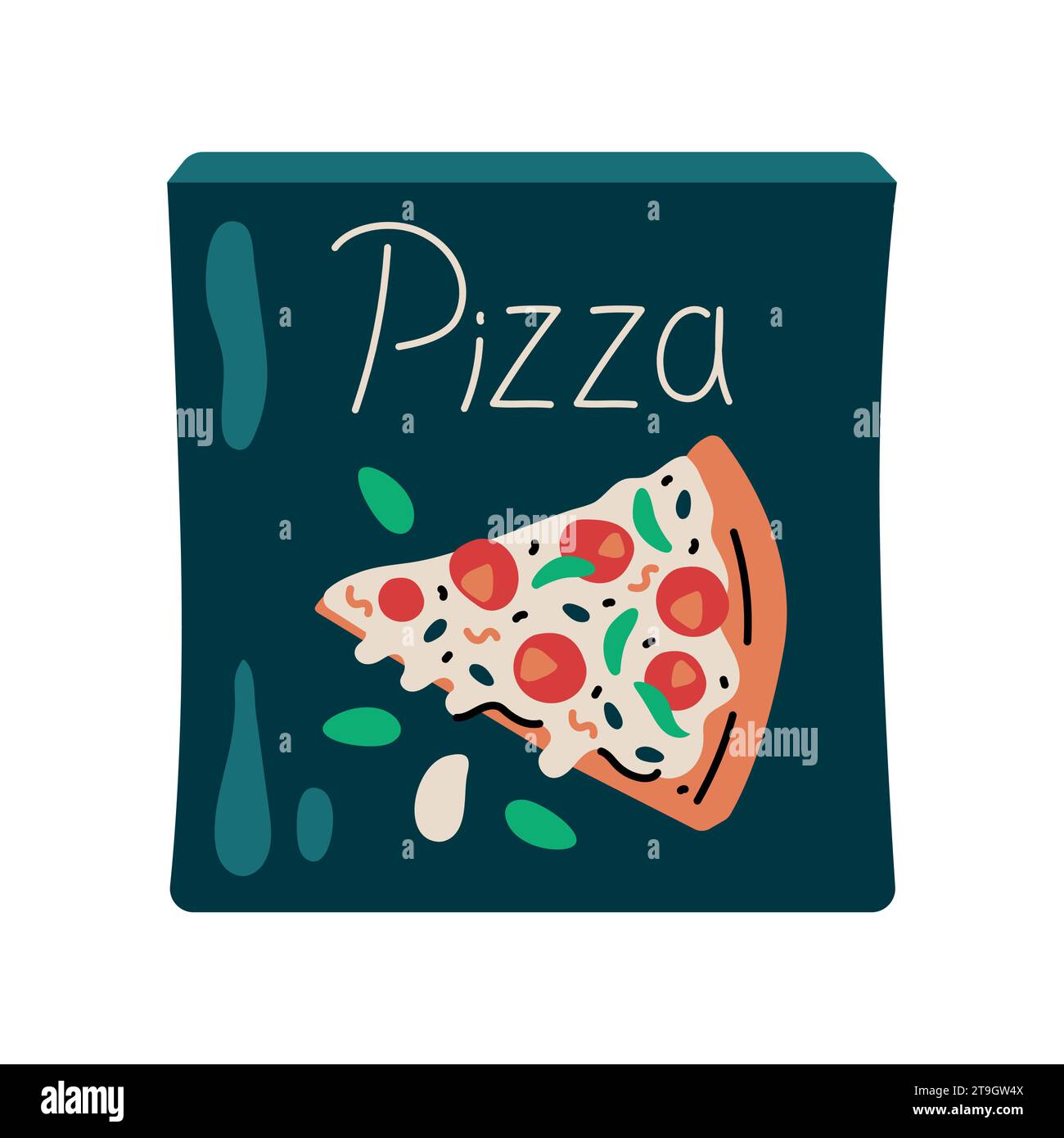 Hand drawn packaged frozen pizza color element. Cartoon unprocessed