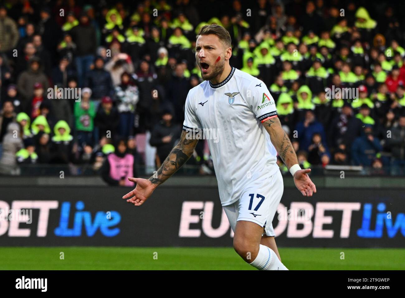 Salerno, Italy. 25th Nov, 2023. Ciro Immobile of SS Lazio celebrates after scoring a goal during the Serie A TIM match between US Salernitana and SS Lazio at Stadio Arechi, Salerno, Italy on 25 November 2023. Credit: Nicola Ianuale/Alamy Live News Stock Photo