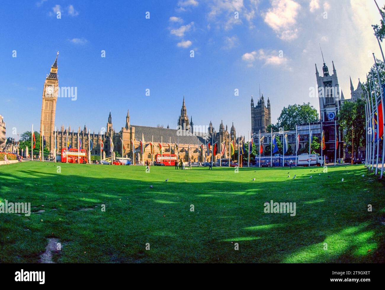 Commonwealth Park. Palace of Westminster. House of Parliament Building. Elizabeth Tower. Big Ben.London, England. Stock Photo