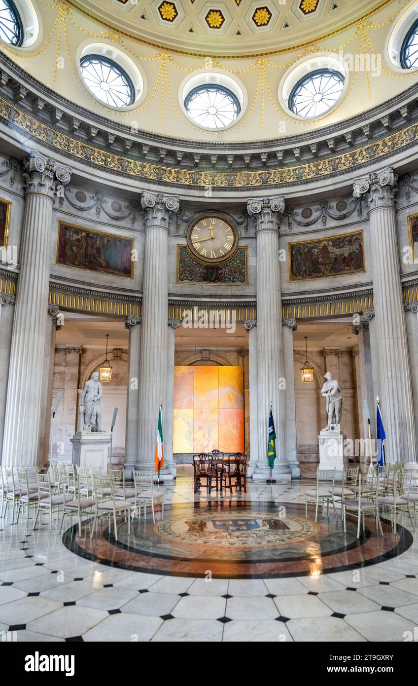 Entrance hall of Dublin City Hall built in the 18th century in Neoclassical style, in Dame Street, Dublin city center, Ireland Stock Photo