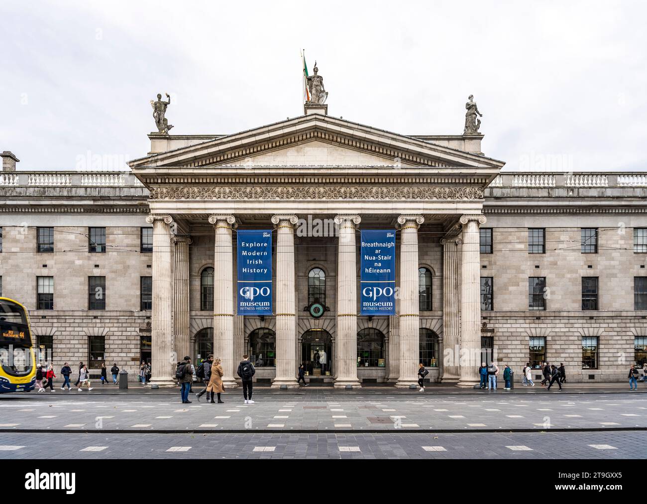 Neoclassical façade of General Post Office, headquarters of leaders of Easter Rising, in O'Connell Street, Dublin city center, Ireland Stock Photo