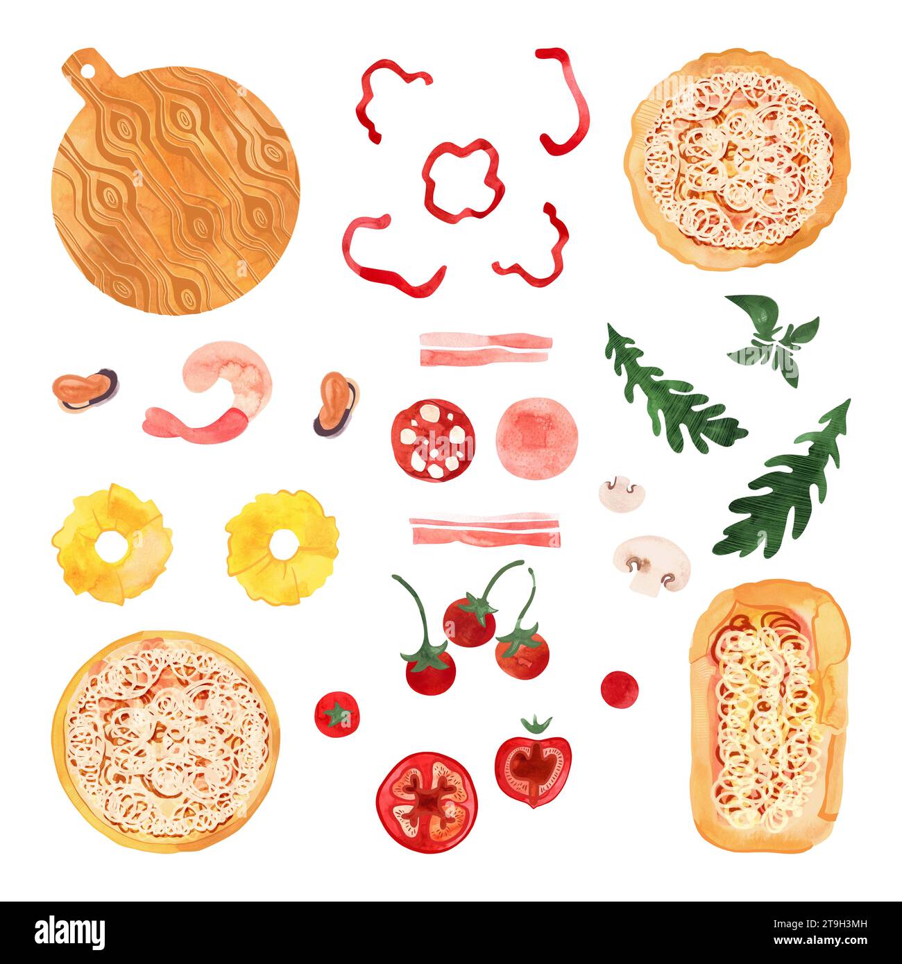 Pizza set thick and thin crust pizza, Roman pizza, serving board