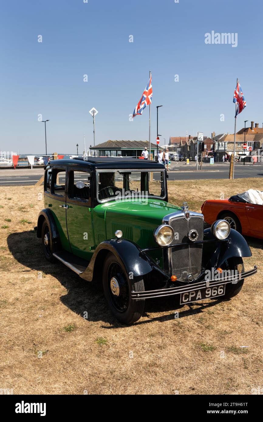 1934 Morris Ten Four at a classic car meeting in Yarmouth on the Isle
