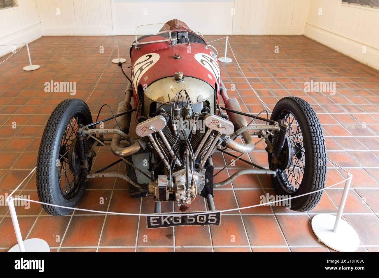Clive Lones Morgan holder of 37 world records and raced at Brooklands track between 1929-1935. on display at Brooklands museum, Weybridge, Surrey, UK Stock Photo