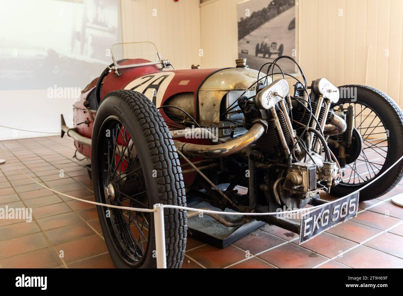 Clive Lones Morgan holder of 37 world records and raced at Brooklands track between 1929-1935. on display at Brooklands museum, Weybridge, Surrey, UK Stock Photo