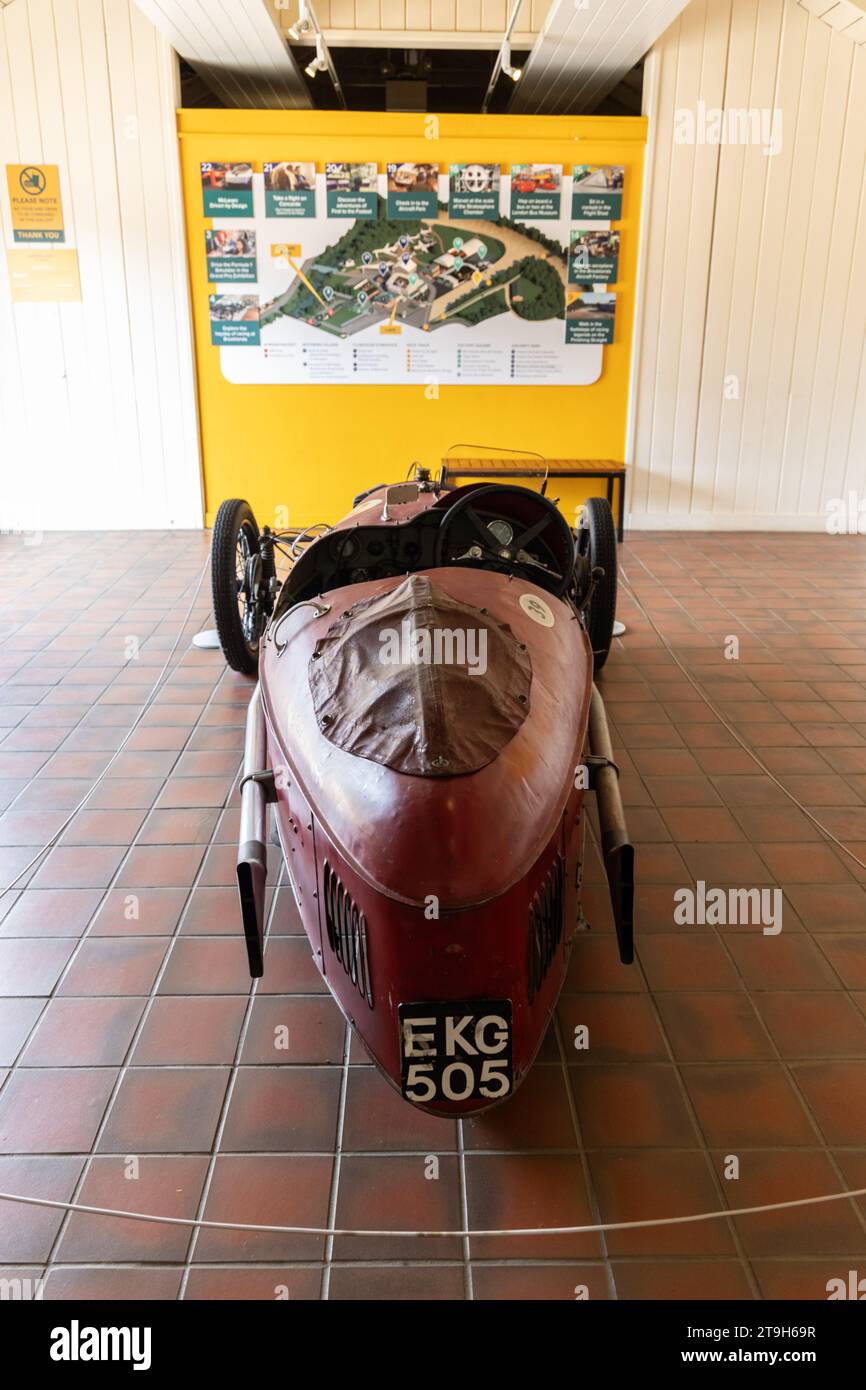 Clive Lones Morgan holder of 37 world records and raced at Brooklands track between 1929-1935. on display at Brooklands museum, Weybridge, Surrey, UK Stock Photo