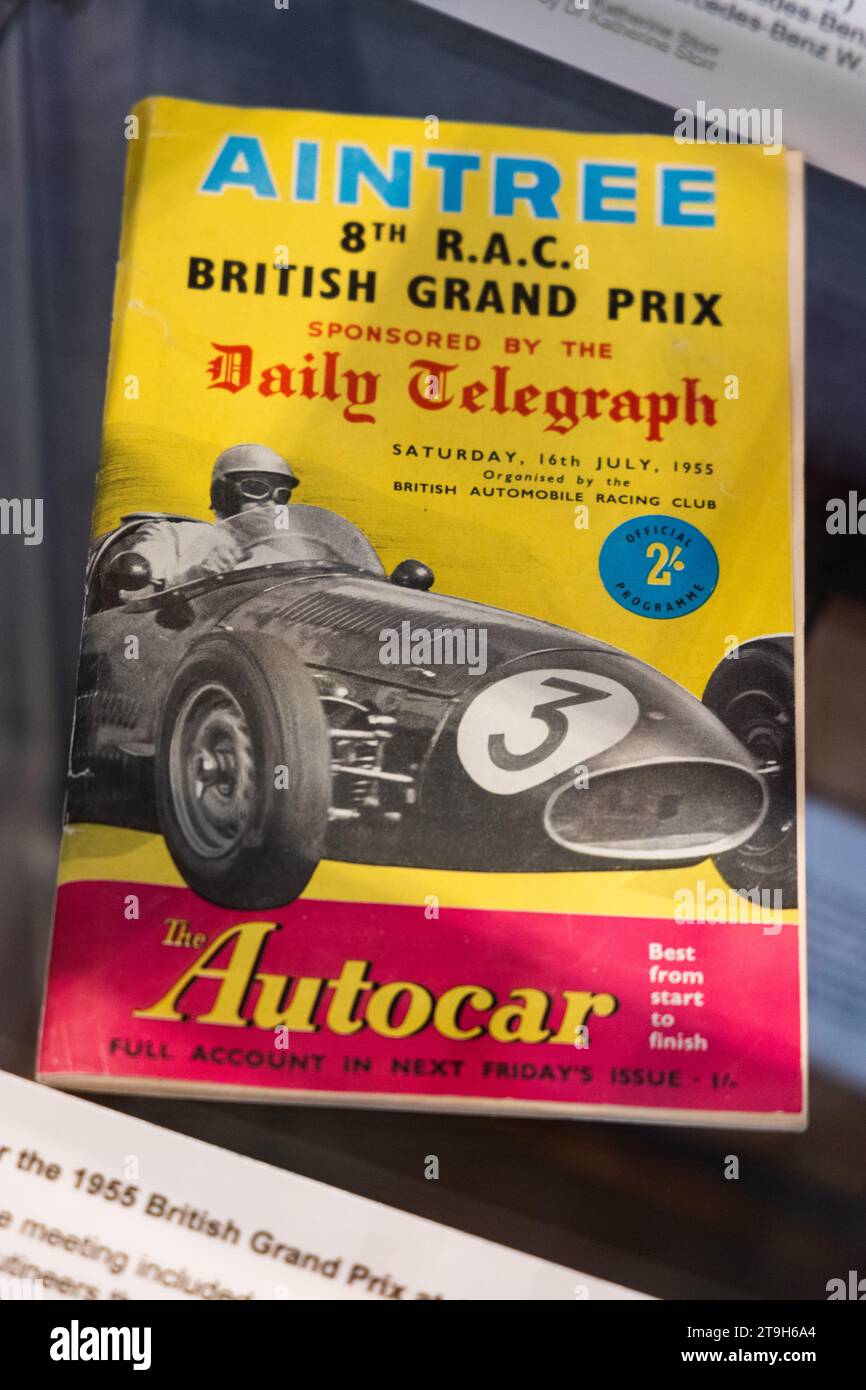 1955 Aintree British Formula 1 Grand Prix official race programme at Brooklands museum, Weybridge, Surrey, UK Stock Photo