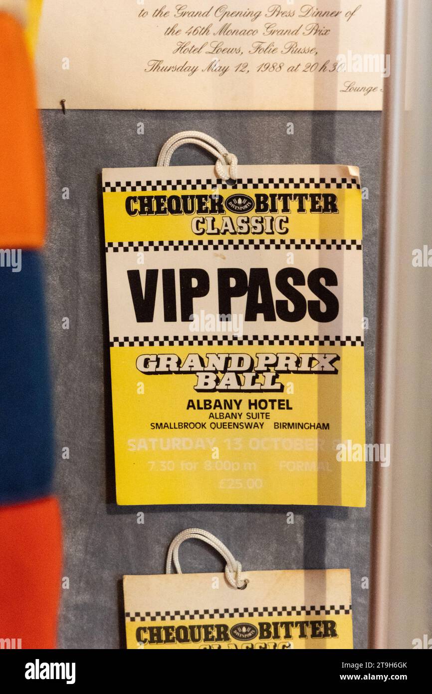 Grand prix VIP pass to Ball at Albany Hotel Birmingham on 14th October 1984 prior to SuperPrix race two years later in Birmingham in 1986 Stock Photo