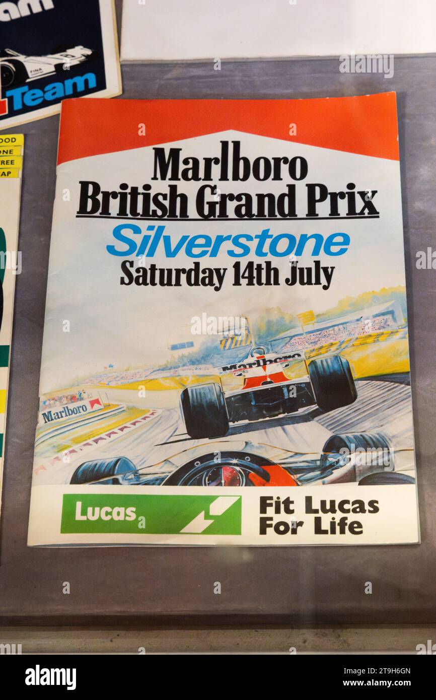 Race programme for 1979 Marlboro British Formula One Grand Prix at Silverstone, on display at Brooklands museum, Weybridge, Surrey, UK Stock Photo