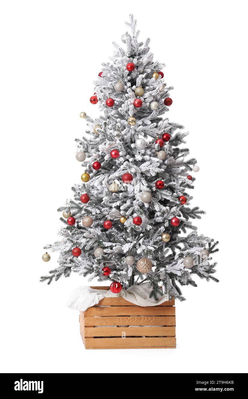 Decorated Christmas tree isolated on white background Stock Photo