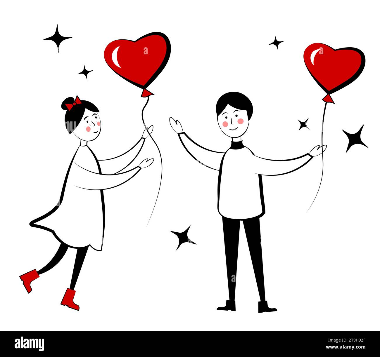 Boy and girl with balloon on white background Stock Vector Image & Art