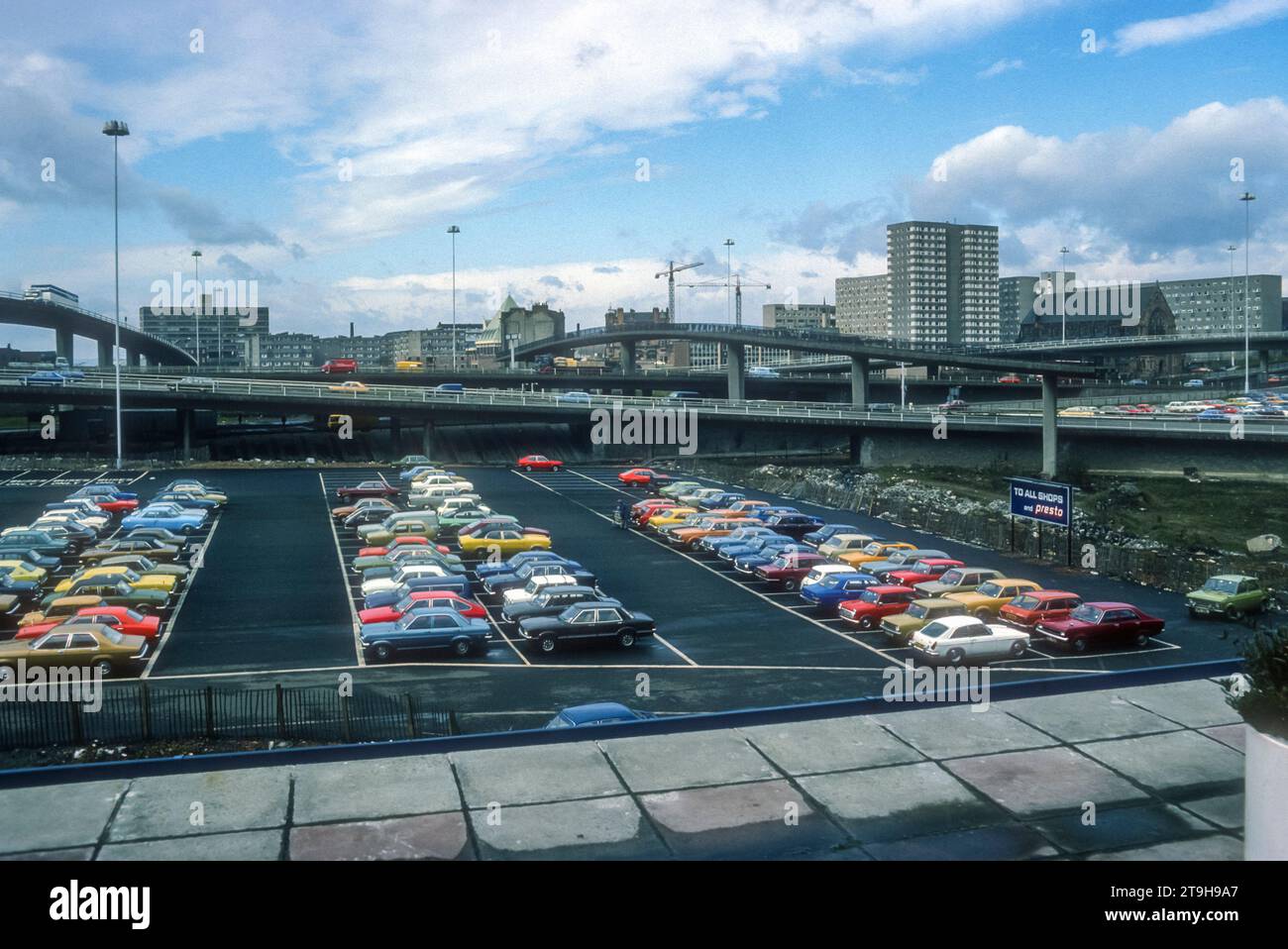 1977 archive photograph of car parking in central Glasgow. View W from approx position of Argyle