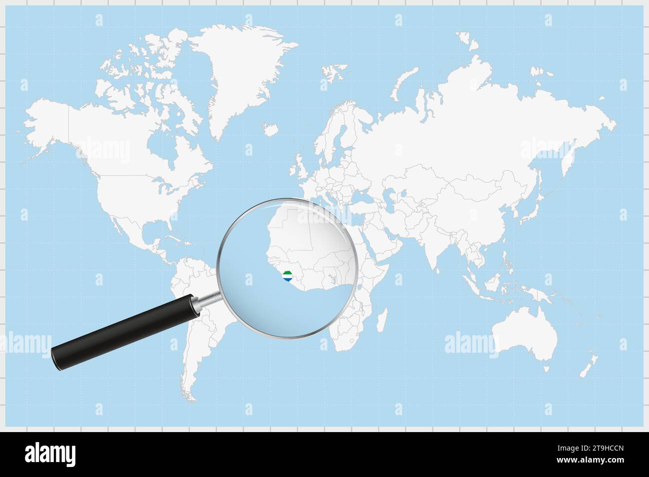 Magnifying glass showing a map of Sierra Leone on a world map. Sierra ...