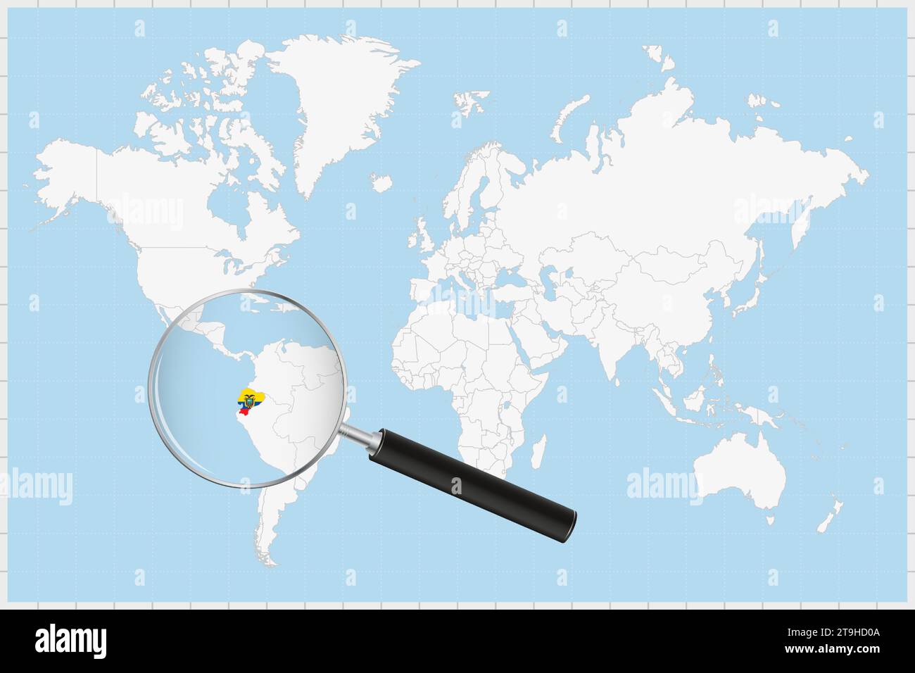 Magnifying Glass Showing A Map Of Ecuador On A World Map Ecuador Flag Magnifying Glass Showing A Map Of Ecuador On A World Map Ecuador Flag And Map Enlarge In Lens Vector Illustration 2T9HD0A