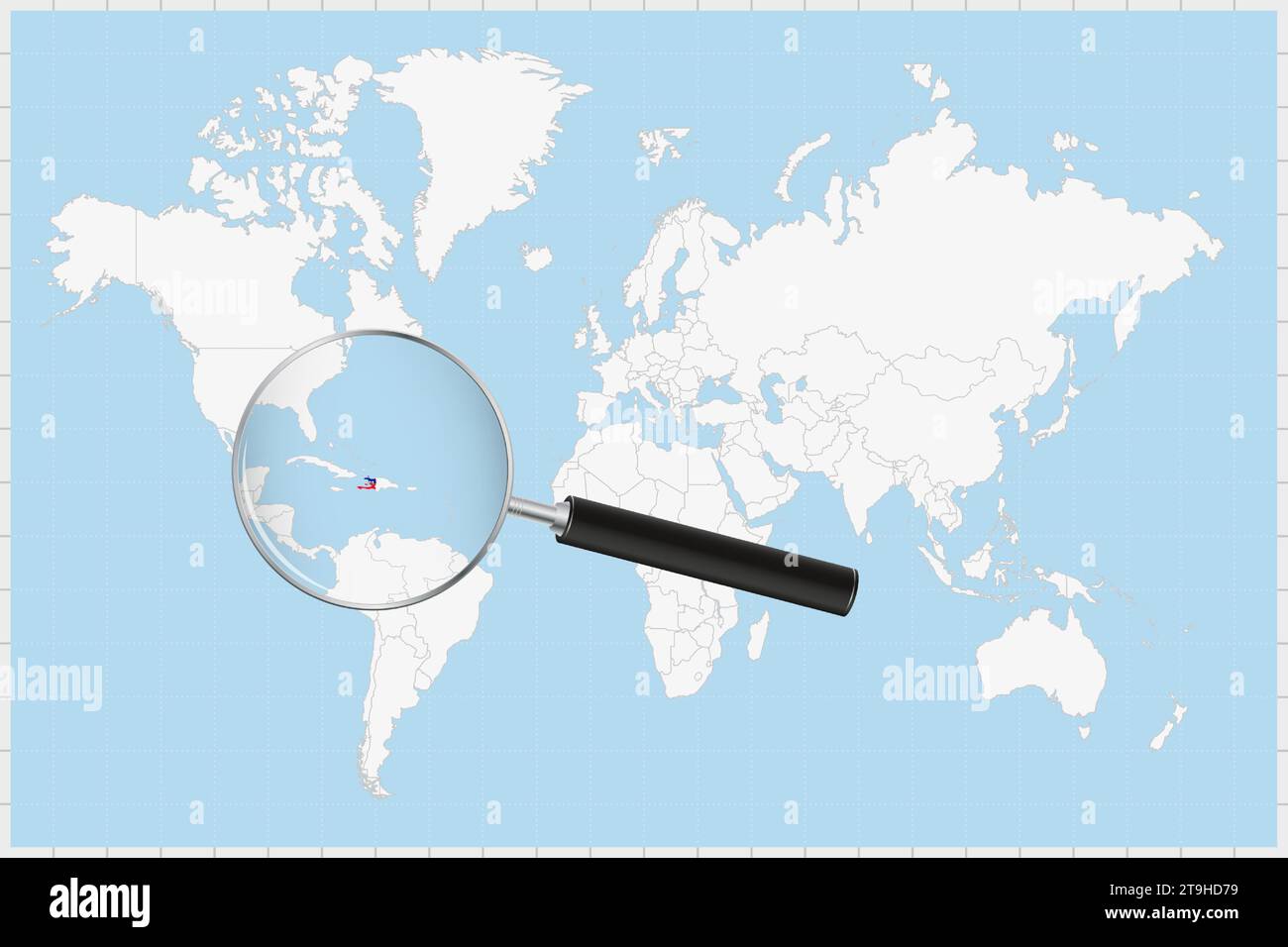 Magnifying Glass Showing A Map Of Haiti On A World Map Haiti Flag And Magnifying Glass Showing A Map Of Haiti On A World Map Haiti Flag And Map Enlarge In Lens Vector Illustration 2T9HD79