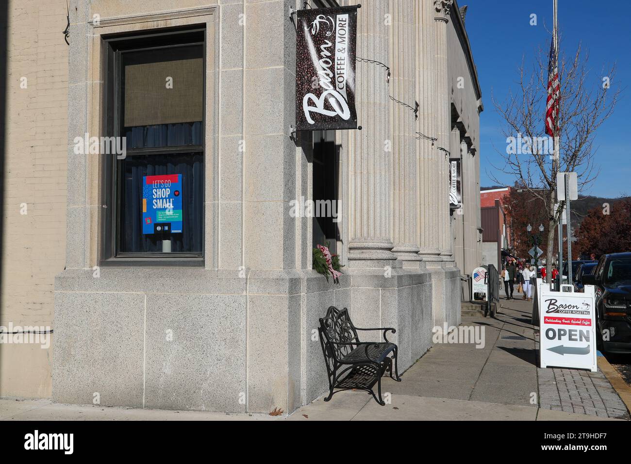 Danville, United States. 25th Nov, 2023. A Shop Small sign is seen in the window of Bason Coffee Roasting during the 14th annual Small Business Saturday on November 25, 2023 in Danville, Pennsylvania. (Photo by Paul Weaver/Sipa USA) Credit: Sipa USA/Alamy Live News Stock Photo