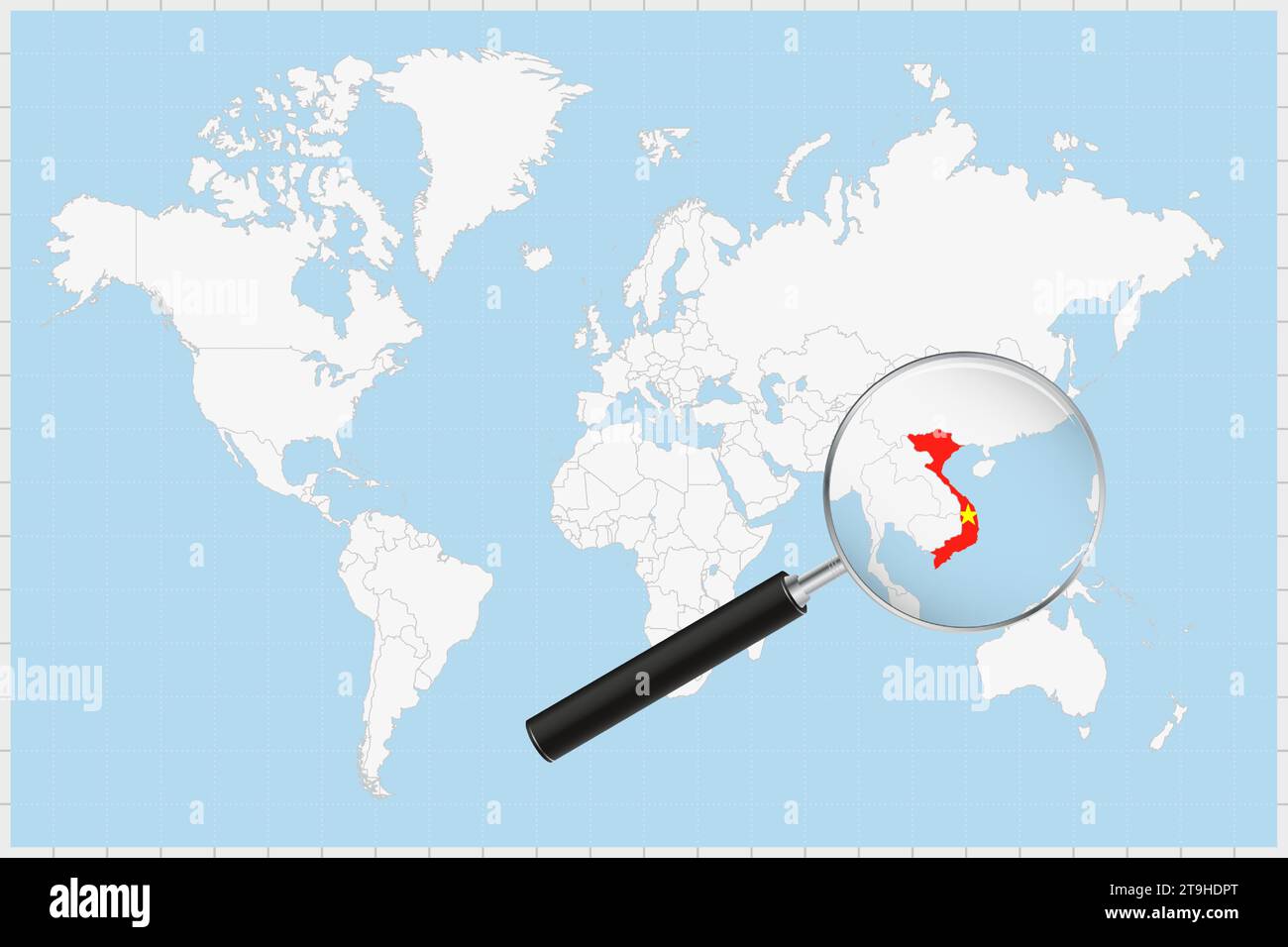 Magnifying Glass Showing A Map Of Vietnam On A World Map Vietnam Flag Magnifying Glass Showing A Map Of Vietnam On A World Map Vietnam Flag And Map Enlarge In Lens Vector Illustration 2T9HDPT 