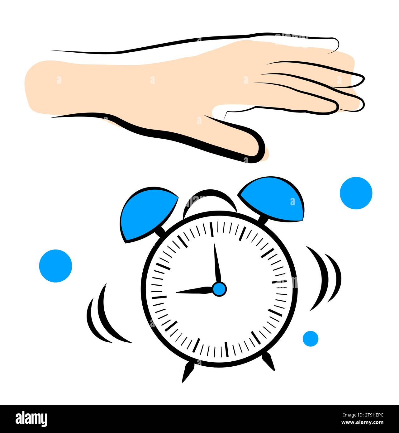 Hand and alarm clock on white background Stock Vector