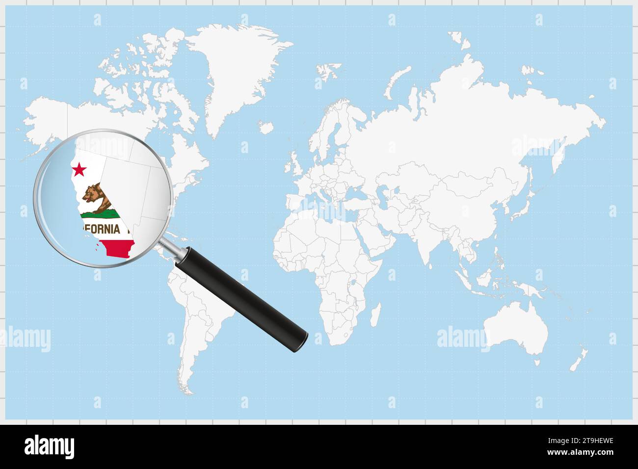 Magnifying Glass Showing A Map Of California On A World Map California Magnifying Glass Showing A Map Of California On A World Map California Flag And Map Enlarge In Lens Vector Illustration 2T9HEWE