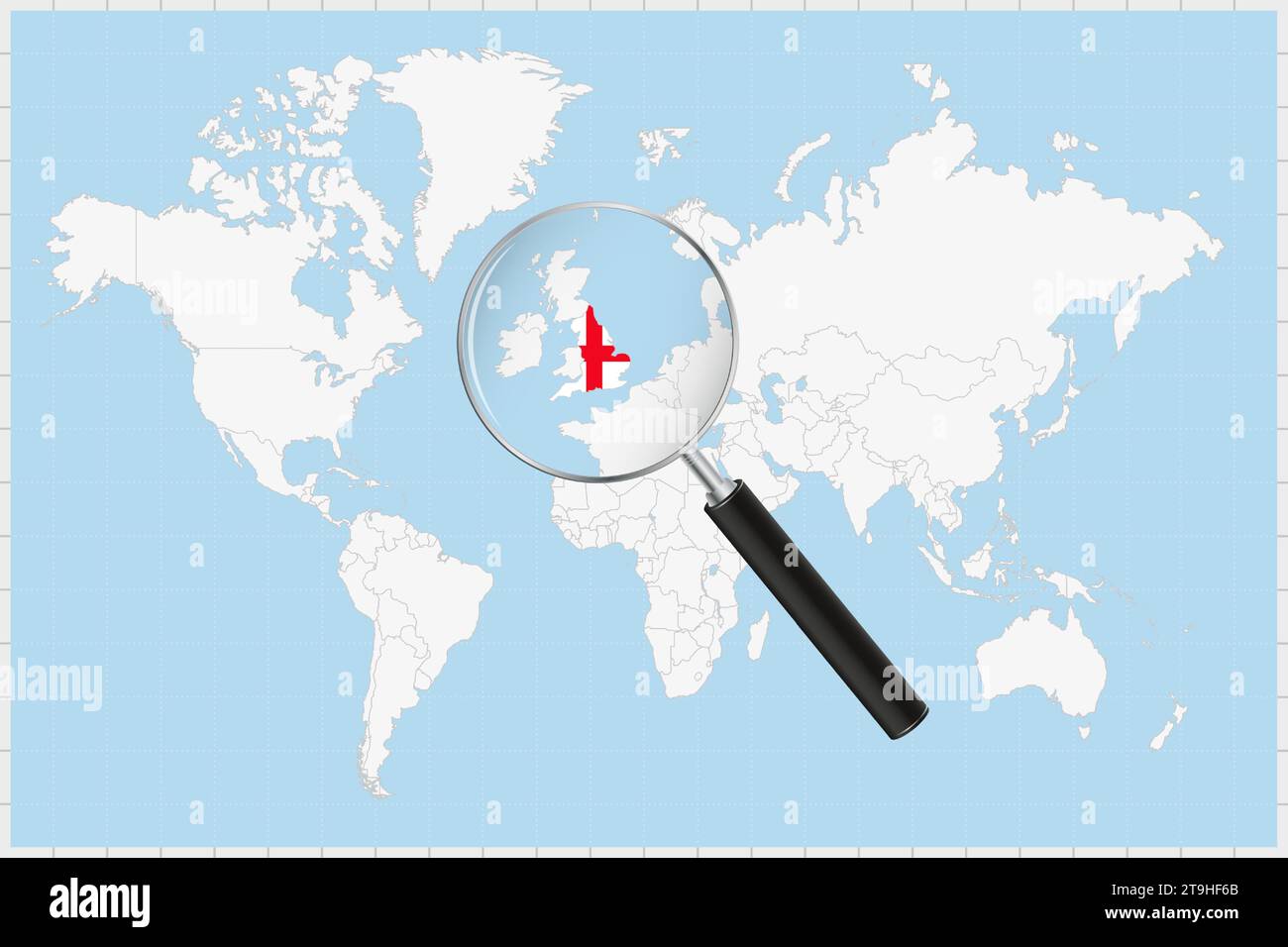Magnifying Glass Showing A Map Of England On A World Map England Flag Magnifying Glass Showing A Map Of England On A World Map England Flag And Map Enlarge In Lens Vector Illustration 2T9HF6B