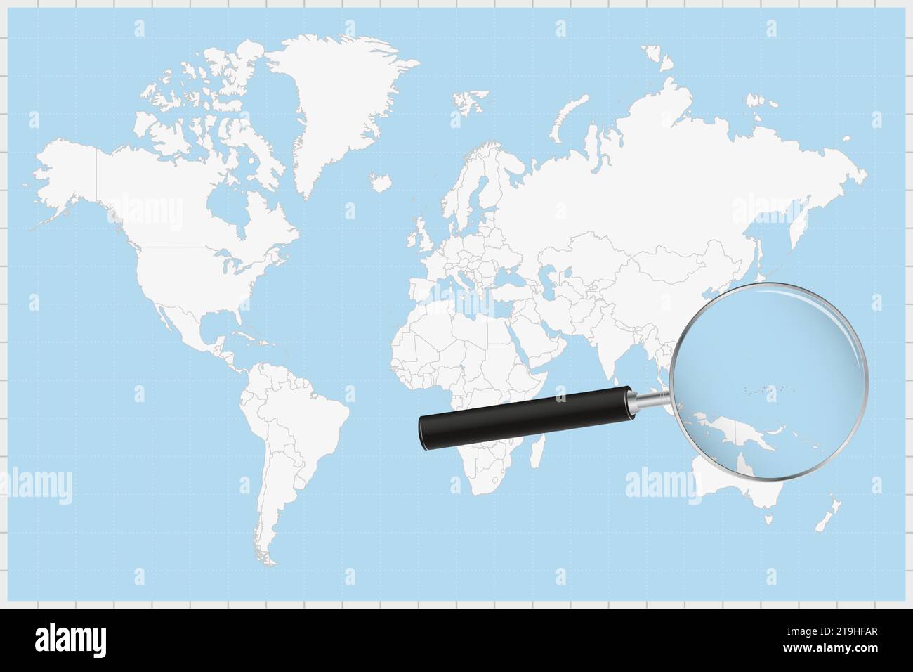 Magnifying glass showing a map of Micronesia on a world map. Micronesia ...