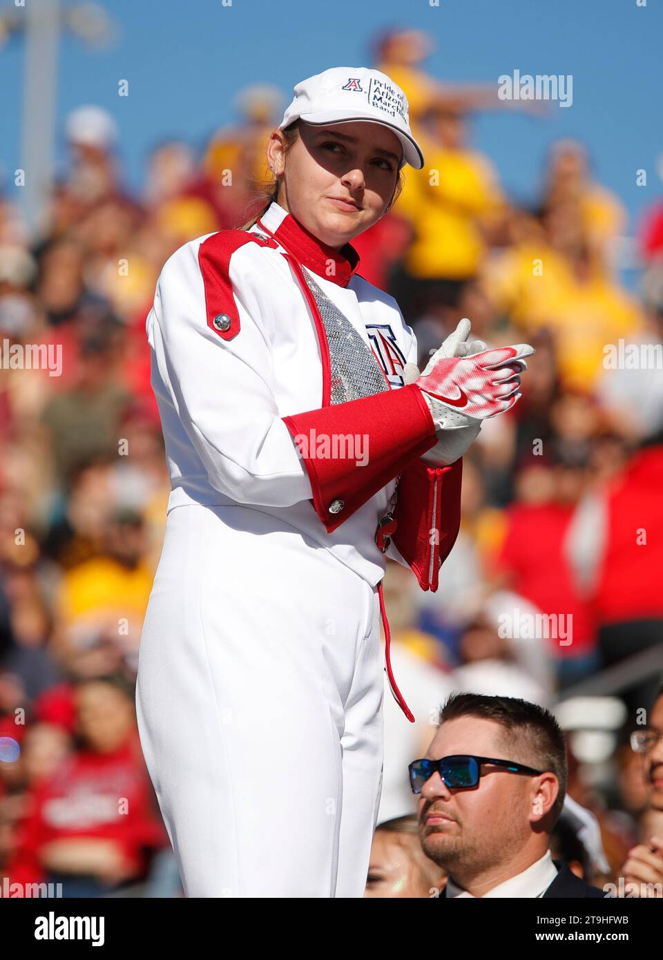 Tempe, Arizona, USA. 25th Nov, 2023. Arizona Wildcats drum major leads the Arizona Wildcats marching band during NCAA football game between the University of Arizona and Arizona State University at Mountain America Stadium in Tempe, Arizona. Michael Cazares/CSM/Alamy Live News Stock Photo