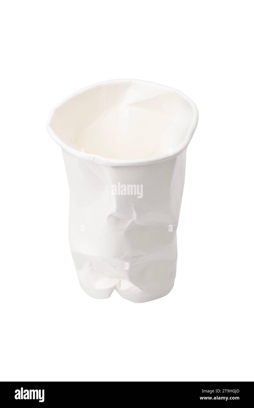 Crumbled White paper coffee cup on white background. With clipping path ...