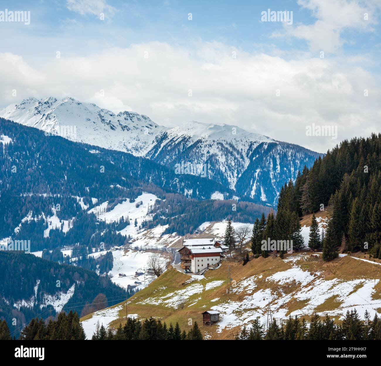 Mountain Obergail village outskirts in Lesachtal on Carinthia-East Tyrol border, Austria. Stock Photo