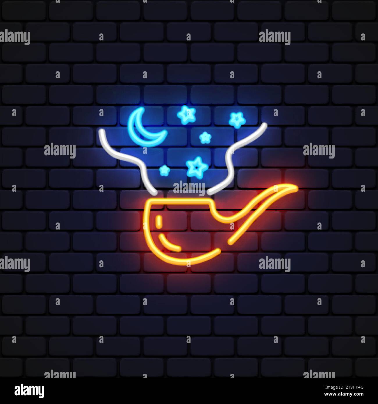 Linear pipe smoking neon for decoration design. Vector illustration Stock Vector
